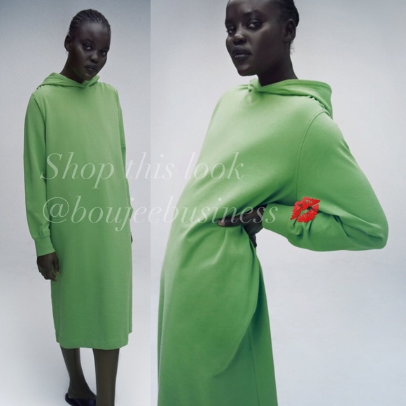 Zara Dresses & Skirts - ZARA BNWT Green Hooded Long Sleeve Midi Dress with Pockets